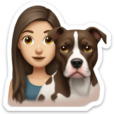 White girl with dark  brown hair with her pitbull dog sticker