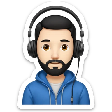 black and  hair with beard and headphones white skin male sticker
