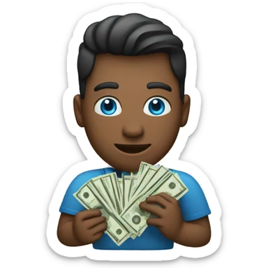 A man with blue eyes with a lot of money and a money bag in his right hand and cash in the other hand  sticker