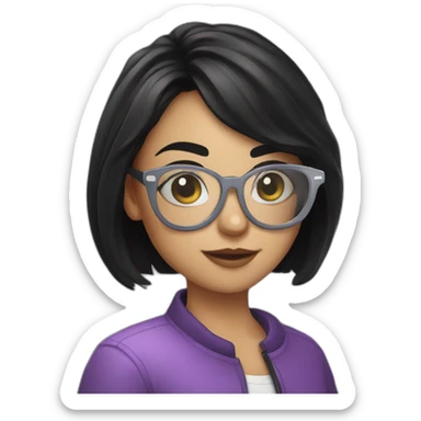 Girl with black hair and glasses with a vape sticker