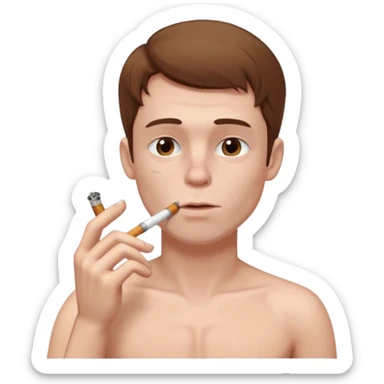 Shirtless white man with pale skin and brown hair smoking a cigarette sticker