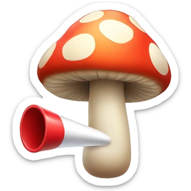 Small personified cartoon mushroom blowing a party blower. Showing only its mushroom like head. sticker