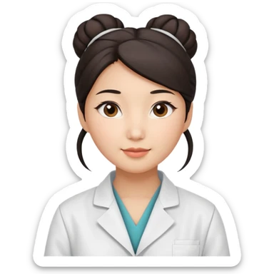 emoji of an asian woman with a bun who is a guru in the lab sticker