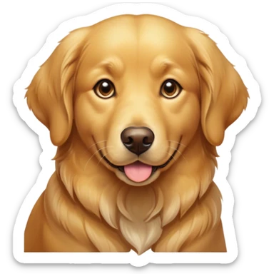 Cinematic Cute Golden Retriever Portrait Emoji, Head tilted playfully and inquisitively, showcasing a rich, glossy golden coat with a healthy sheen, round, sparkling brown eyes filled with curiosity, Simplified yet irresistibly adorable features, highly detailed, glowing with a warm, friendly glow, high shine, affectionate and lively, stylized with a touch of whimsy, bright and endearing, soft glowing outline, capturing the essence of a mischievous yet loving companion, so playful it feels like it could leap out of the screen and into your arms! sticker