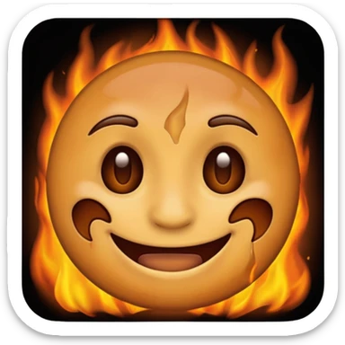 A emoji with half of his face burnt with the emoji having a big grin sticker
