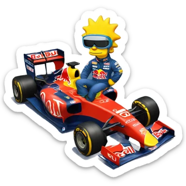 bart simpson with helmet driving a red bull formula 1 car sticker