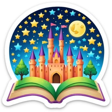 open storybook with stars and castle silhouette, no characters sticker