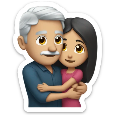 Blue eyes gray haired man hugs dark haired Mexican girl sticker