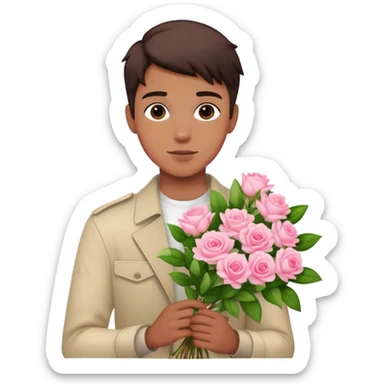 Cool boy holding a bouquet of pink jasmine roses sticker