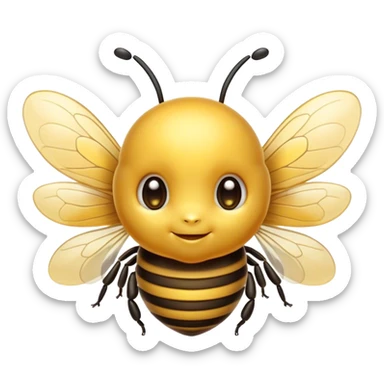 Cinematic Cute Bee Portrait Emoji, Head tilted playfully and inquisitively, featuring a delightfully small, fuzzy body with bright, sparkling eyes and adorable, delicate wings, Simplified yet irresistibly adorable features, highly detailed, glowing with a warm, inviting glow, high shine, affectionate and lively, stylized with a touch of whimsical honeyed charm, soft glowing outline, capturing the essence of a mischievous yet endearing bee that seems as if it could buzz out of the screen into your arms! sticker