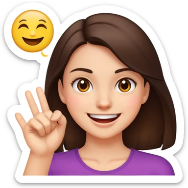 A smiling emoji punching a brunette girk sticker