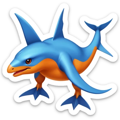 Shiny Black Koraidon-Latios-Salander-Fakémon-hybrid-creature (full body) with orange belly sticker