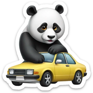 panda with a cool car sticker