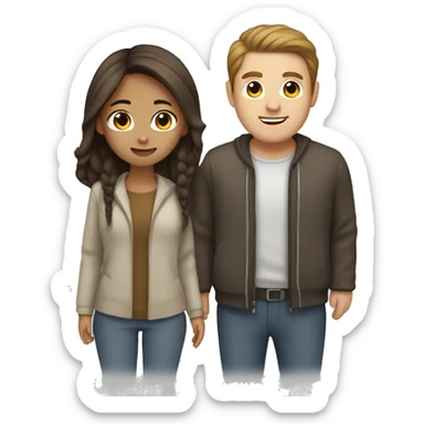 Brown haird asian girl with brown hair white guy sticker