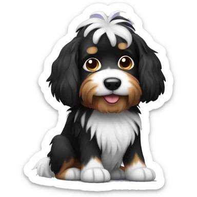 Shaggy black and white small dog sticker