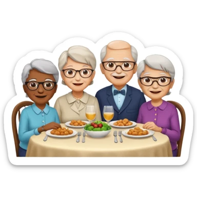 4 elderly people having dinner sticker