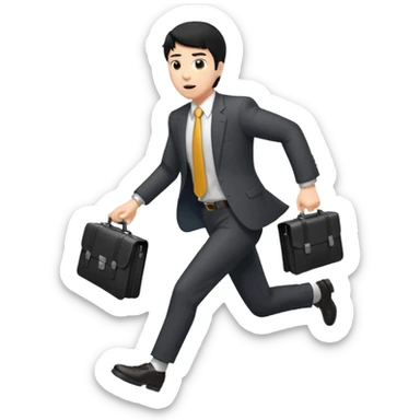 A black-haired man in a suit running with a briefcase sticker