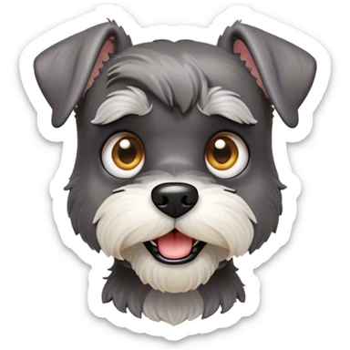 Cinematic Comical Miniature Schnauzer Portrait Emoji, Head tilted dramatically with a comically shocked expression and large, animated eyes, featuring a sharply defined salt-and-pepper fur with exaggerated, humorous eyebrows, simplified yet hilariously detailed, glowing with a bold, playful radiance, high shine, exuding a spirited and cheeky charm, styled with a soft glowing outline, capturing the essence of a Miniature Schnauzer that appears ready to dash into a burst of comic energy! sticker