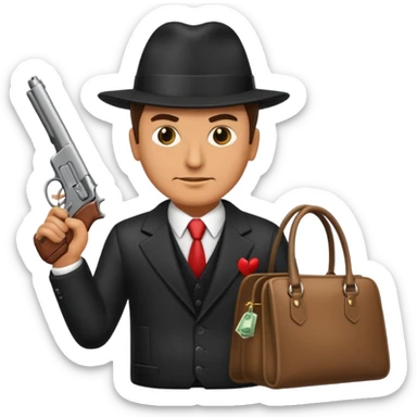 A rich mafia holding a gun on his hand and a bag of money sticker