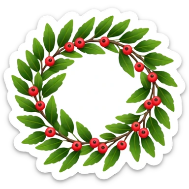 A leafy wreath with small berries woven between the branches. sticker