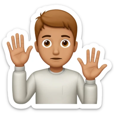 Confused guy with a 6 above his left hand and a 7 above his right hand sticker