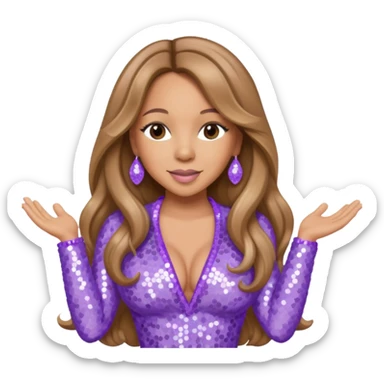 Mariah Carey with long light brown hair, lavender sequin outfit sticker