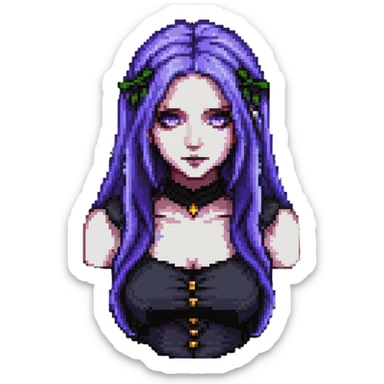 pixel art of a gothic woman with purple hair, witchy touch sticker