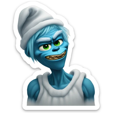 blue grinch with a text under it saying “that feeling when knee surgery is tomorrow” sticker