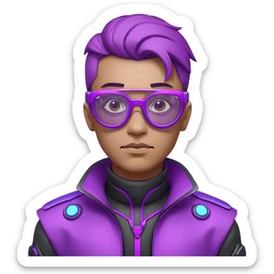 Cyberpunk man head 3d puruple glasses sticker