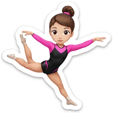 A female gymnast with brown hair in a neat bun, wearing a black uniform with neon pink elements. sticker