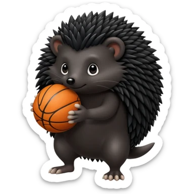 black hedgehog playing basketball sticker