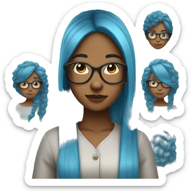 long blue haired girl brown skin wearing glasses  sticker
