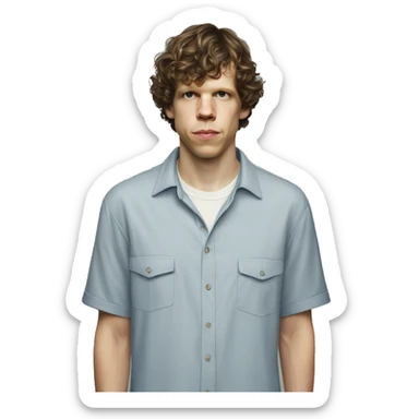 Jesse Eisenberg wearing shirt sticker