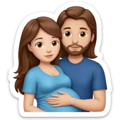 Pregnant woman with long brown hair and fair skin, and man with brown hair and fair skin hugging.

 sticker