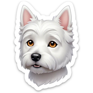 Cinematic Noble West Highland White Terrier Portrait Emoji, Poised and regal, with a compact, sturdy build and a pristine, well-groomed pure white coat, deep-set soulful dark eyes, Simplified yet sharp and sophisticated features, highly detailed, glowing with a soft, dignified glow, high shine, intelligent and loyal, stylized with an air of confidence, focused and attentive, soft glowing outline, capturing the essence of a watchful and determined companion, so majestic it feels as though it could trot out of the screen with effortless authority! sticker