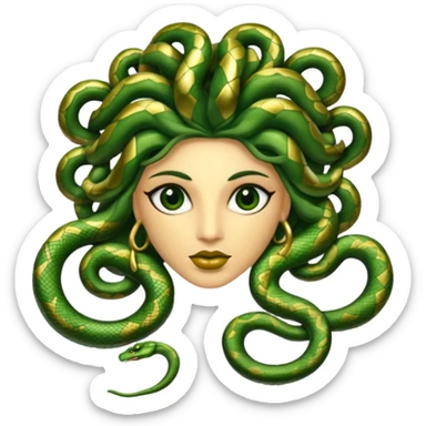 The Sicilian Medusa in gold and green and make the snake hair have snake faces  sticker