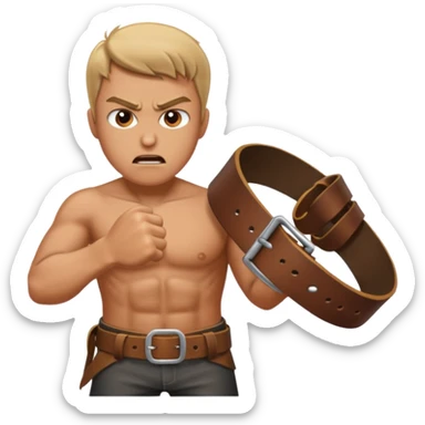 A man angry slanging a belt to someone’s behind sticker