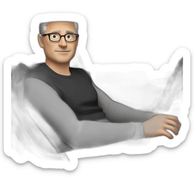 small-cartoonish-middle-age-lean-white-man,without-facial-hair,-with-black-hair-&-glasses-wearing-black-Tesla-T-shirt,-inside-black-tesla-model-3, at the wheel, full car front view sticker