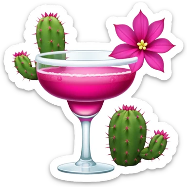 Magenta margarita with pink cactus flower  sticker