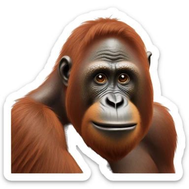Orangutan tracing it’s highly defined jawline with its finger sticker