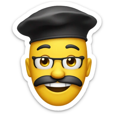 round yellow face with black beret, smiling with just one tooth, unkempt and unshaven sticker