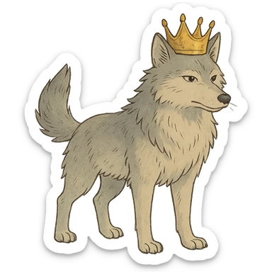 ghibli style wolf with a crown sticker