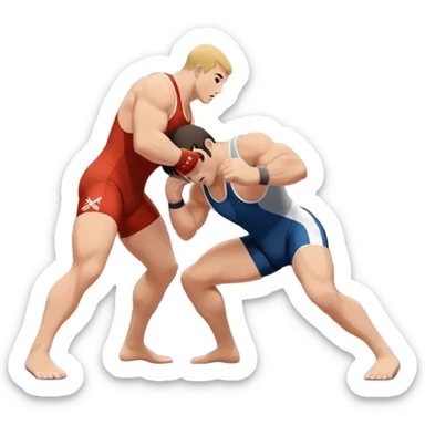 An icon representing freestyle wrestling, with two athletes engaged in a dynamic struggle on the mat. One wrestler attempts a takedown while the other counters, showcasing agility and technique. The background features a stylized wrestling ring with minimal design elements, emphasizing the action.  sticker