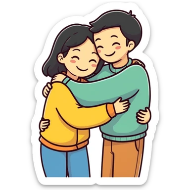 couple hug with warm smiles sticker