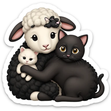 SHeep hugging a black cat sticker