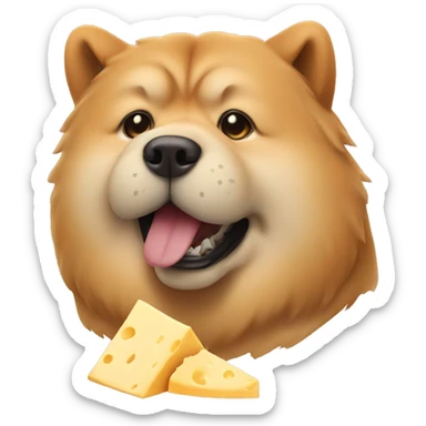 chow chow dog eating cheese sticker