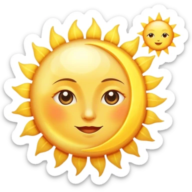 a really bright sun and a moon who shines because of it. the sun is bigger and the moon bright too sticker