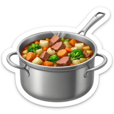 a saucepan with boiling stew sticker