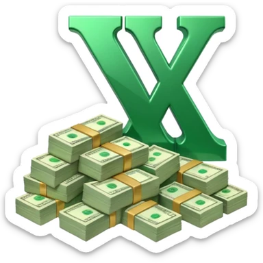 start with a 3d number 10 and letter x, "10x" and to its right, a cash pile, make bills rectangular, looking like 10x CASH PILE,  sticker