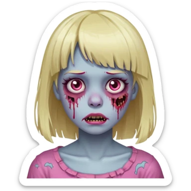 Zombie girl with blonde hair, bangs, and a pink strand on the left side of the hair, which is also half of the bangs sticker